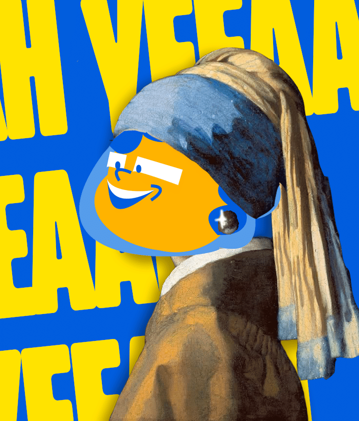 Parodie de La Jeune Fille à la perle : la mascotte LETMECOM coiffée d'un turban